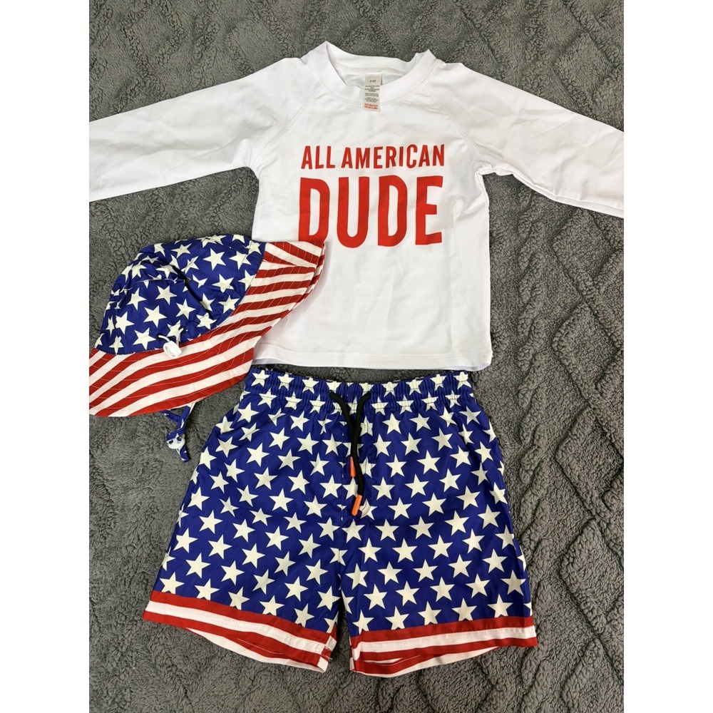 Boy Girl 4th of July Outfit USA- 2 Piece- Cotton Blend(white, 2T-3T)